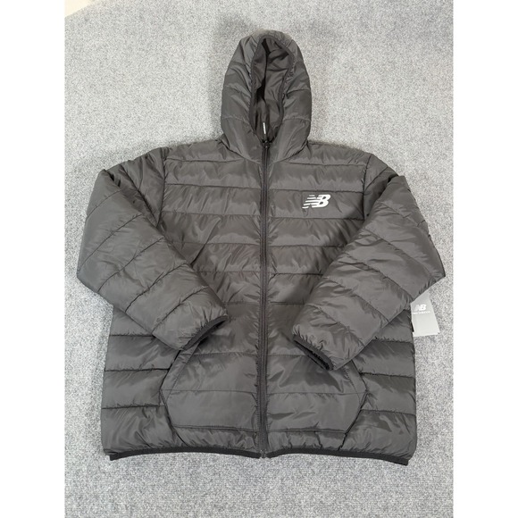 New Balance Other - NWT New Balance Tech Puffer Hooded Jacket Mens Medium Black Comfort Fit Full Zip